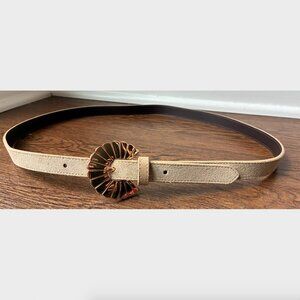 Sezane Beige Suede Belt with Gold Spiral Buckle